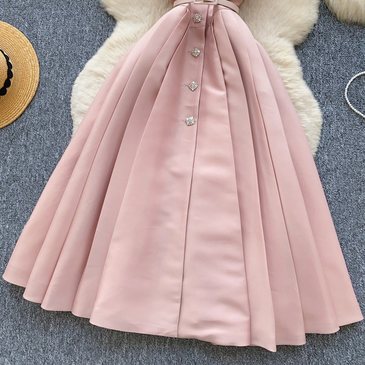High-end Pleated Slip Dress with Belt