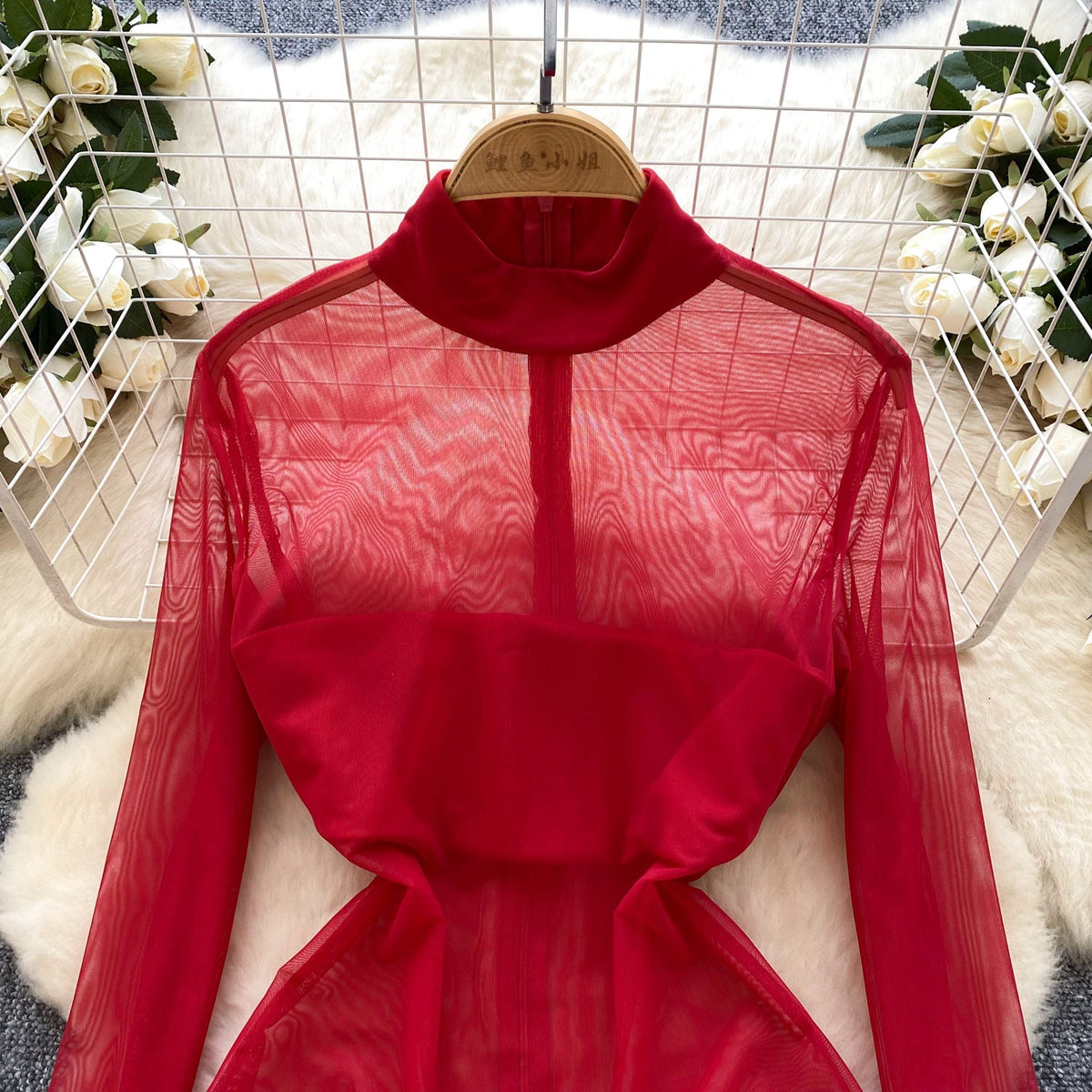 See-through Mesh 3D Ruffled Dress