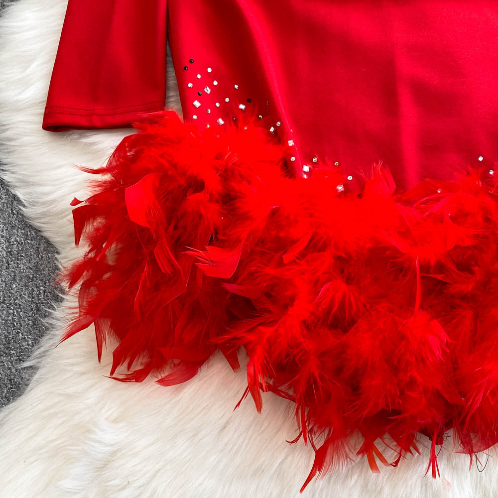 Irregular Design Fur Fringed Beaded Dress