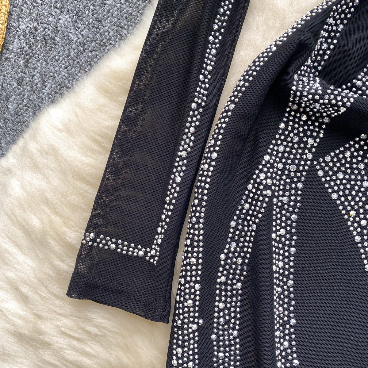 Vintage Rhinestone Studded Black Dress
