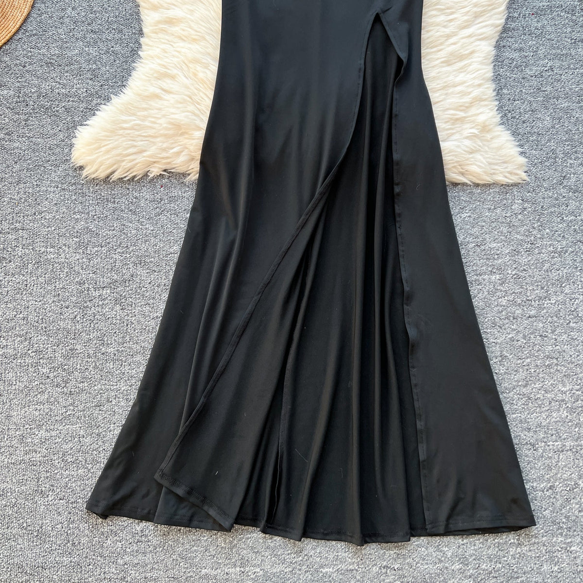 Rhinestone Studded Turtleneck Black Dress