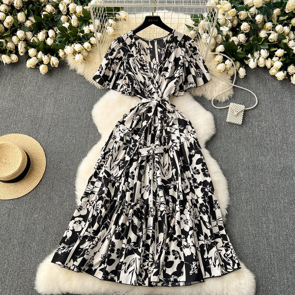 Vintage Ruffled Floral Chiffon Dress