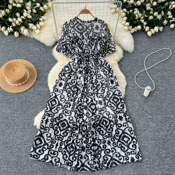 Floral Printed Pleated Chiffon Dress