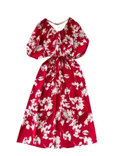 V-neck Pattern Printed Vintage Dress