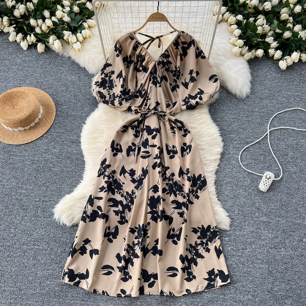 V-neck Pattern Printed Vintage Dress