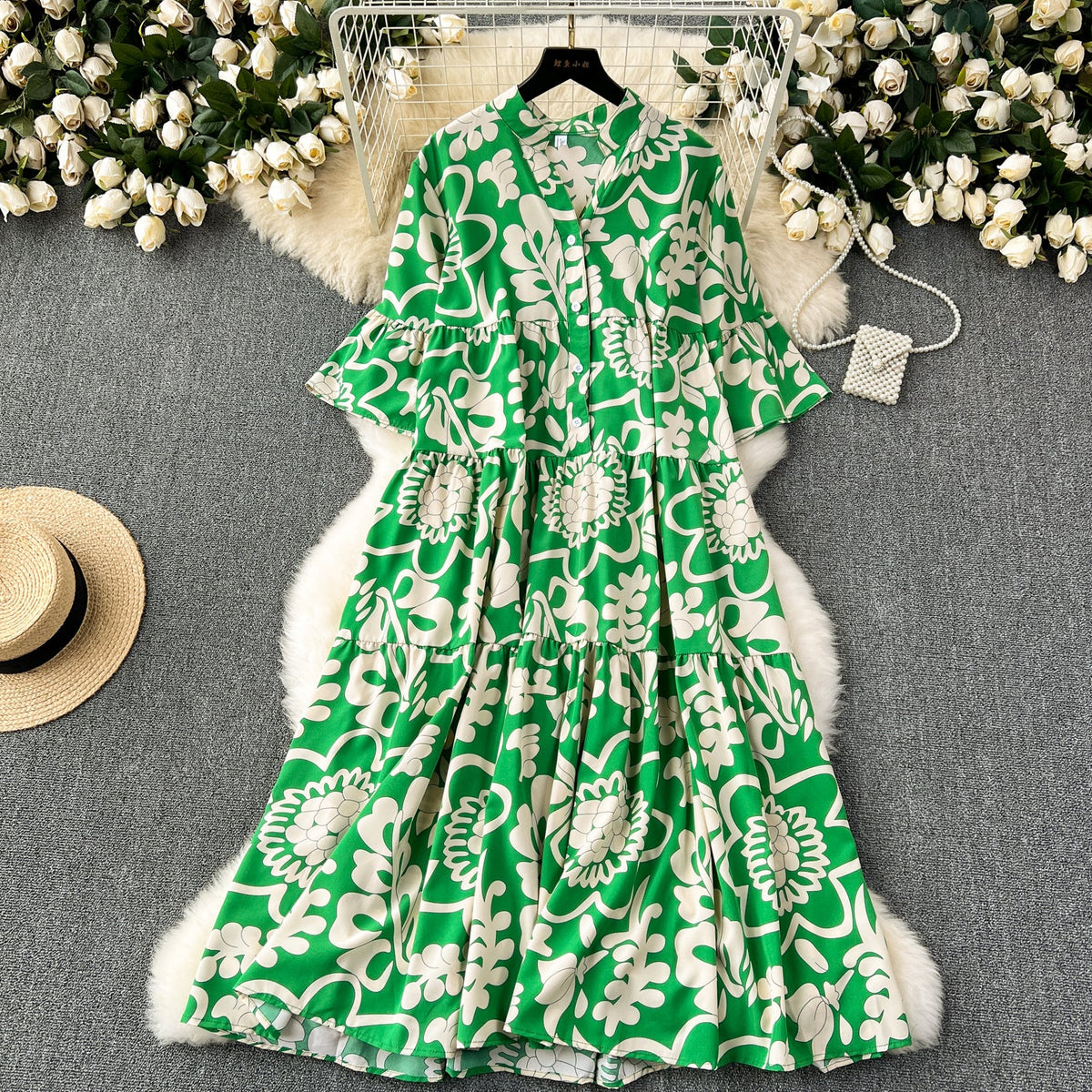 Oversized Floral Printed Shirt Dress