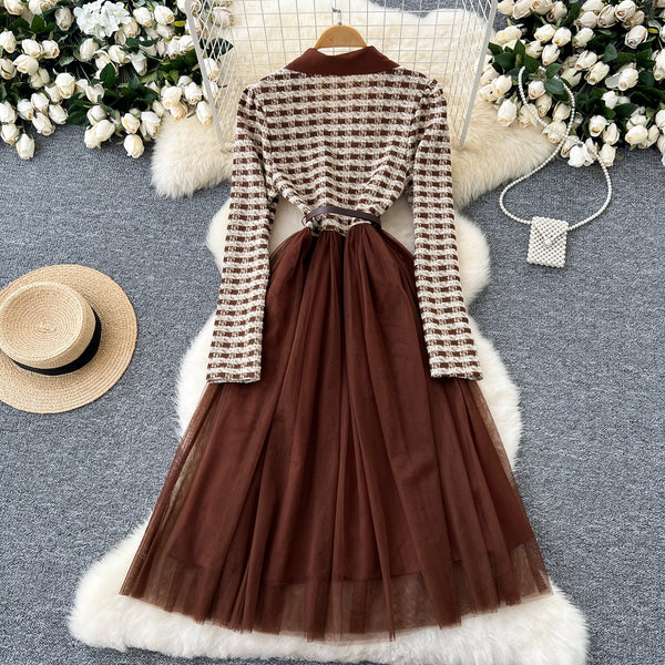 Vintage Plaid Tweed Patchwork Dress