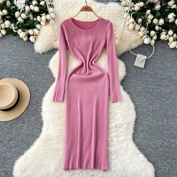 Simple Design Elastic Knitted Dress