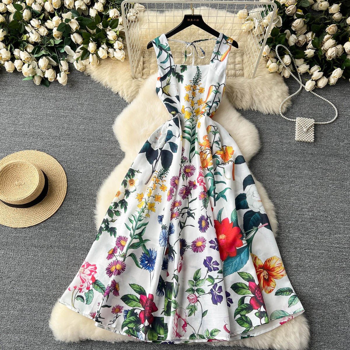 Delicate Floral Printed Vest Dress