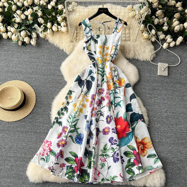 Delicate Floral Printed Vest Dress