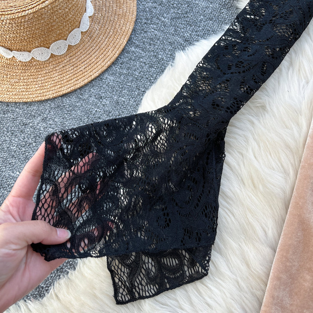 Square Neckline Black Embroidered Lace dress