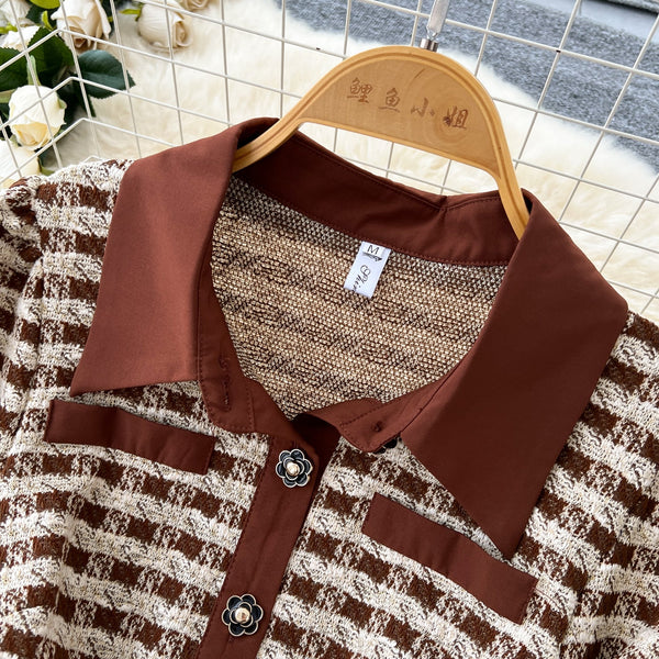 Vintage Plaid Tweed Patchwork Dress