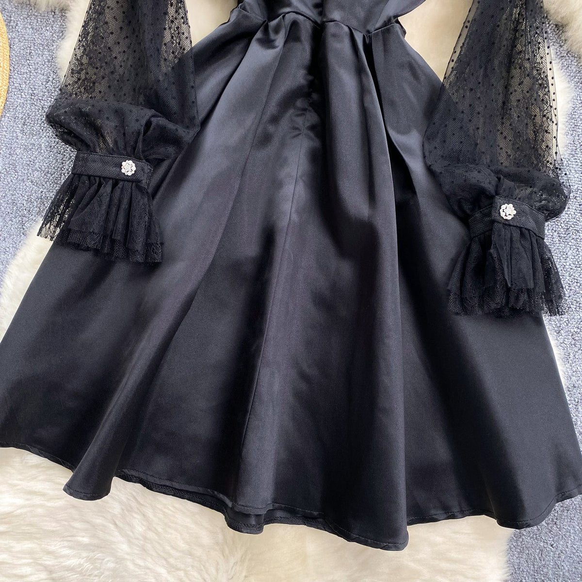 Beaded Mesh Embroidered Black Dress