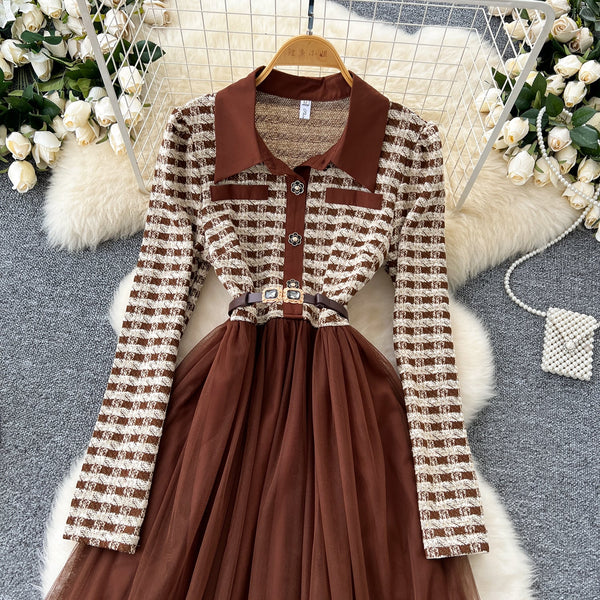 Vintage Plaid Tweed Patchwork Dress