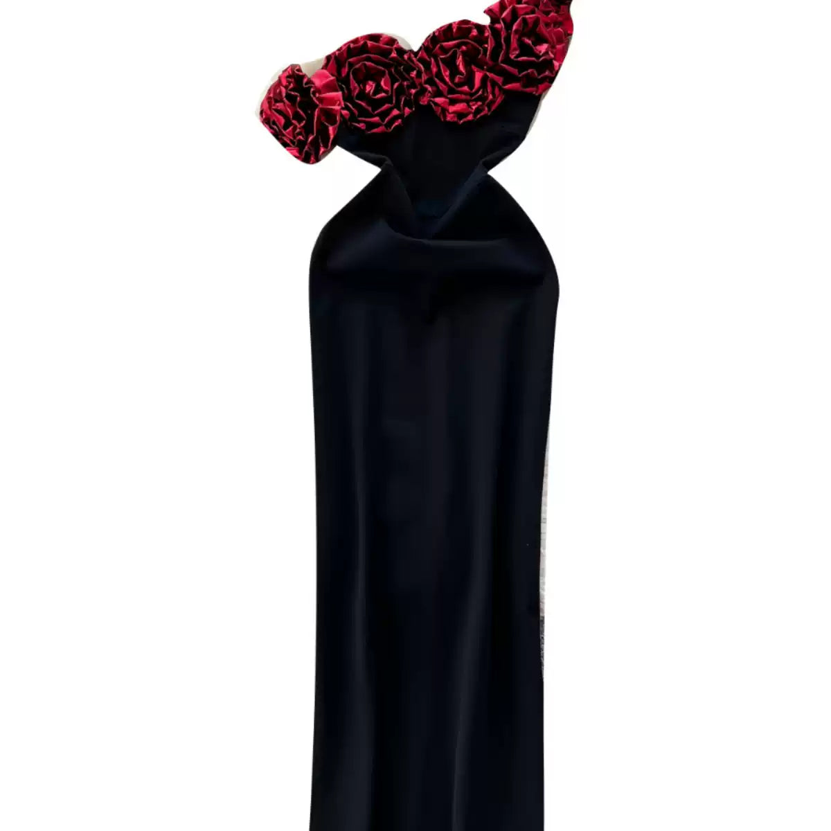 Slant 3D Rose Neckline Black Dress