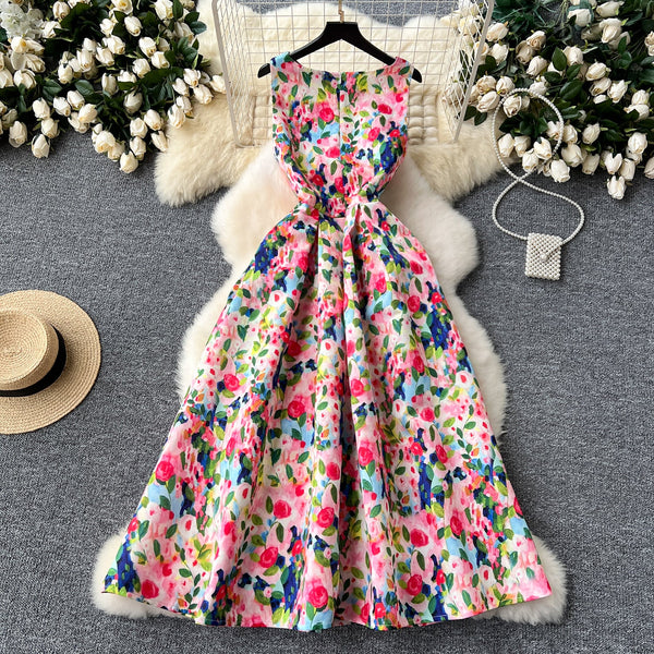 Colorful Floral Puffy Vest Dress