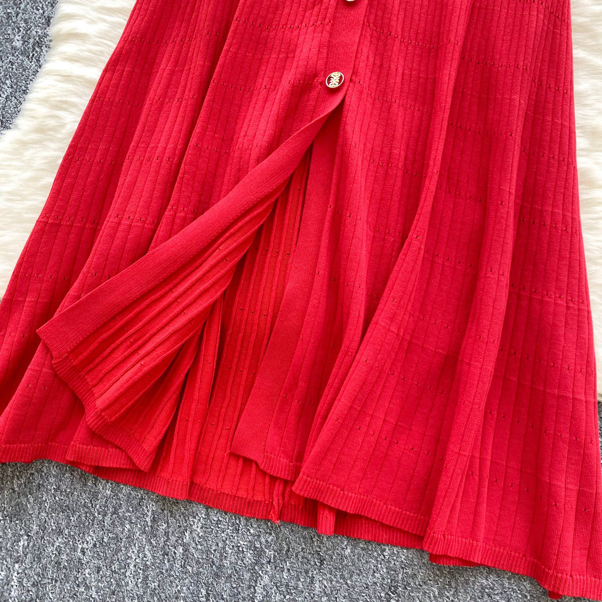 Doll Collar Single-breasted Knit Dress