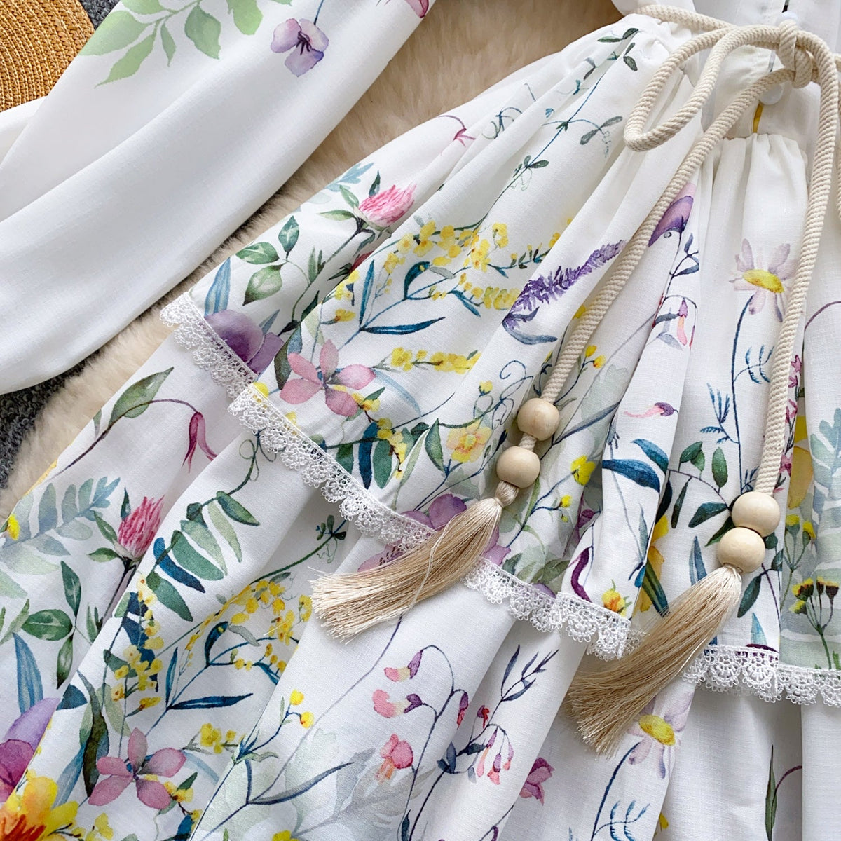Stand Collar Floral Printed Shirt Dress
