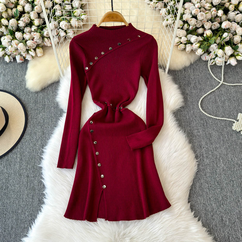 Hand-stitched Buttons Bottoming Knit Dress