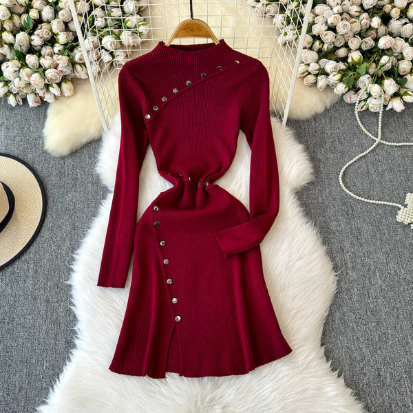 Hand-stitched Buttons Bottoming Knit Dress