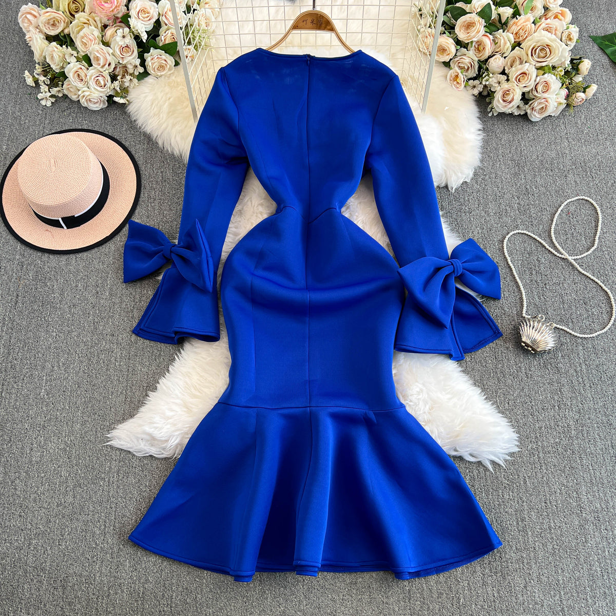 Premium Ruffled Sleeve Fishtail Dress