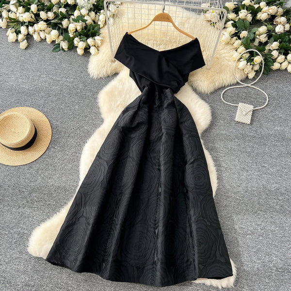 Off-shoulder Jacquard Patchwork Dress