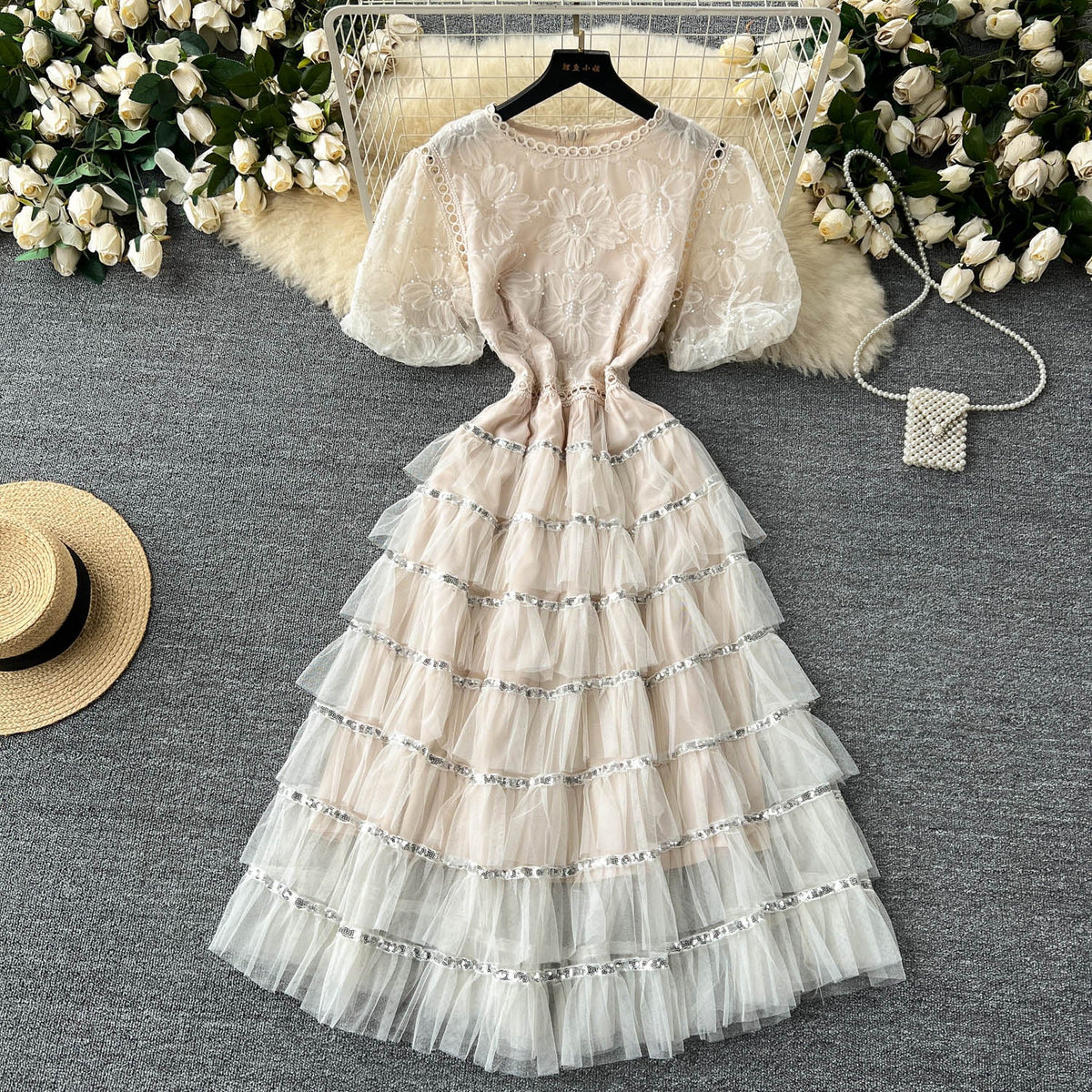 Delicate Sequined Layered Mesh Dress
