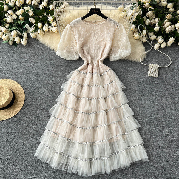 Delicate Sequined Layered Mesh Dress