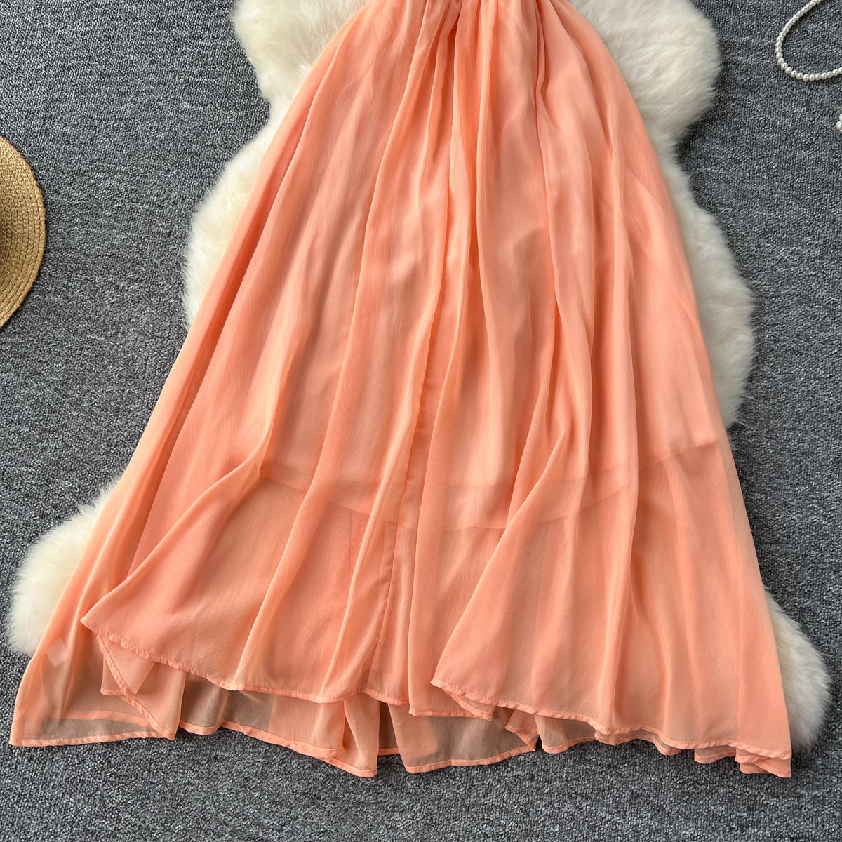 Orange Sleeveless Halter Chiffon Dress