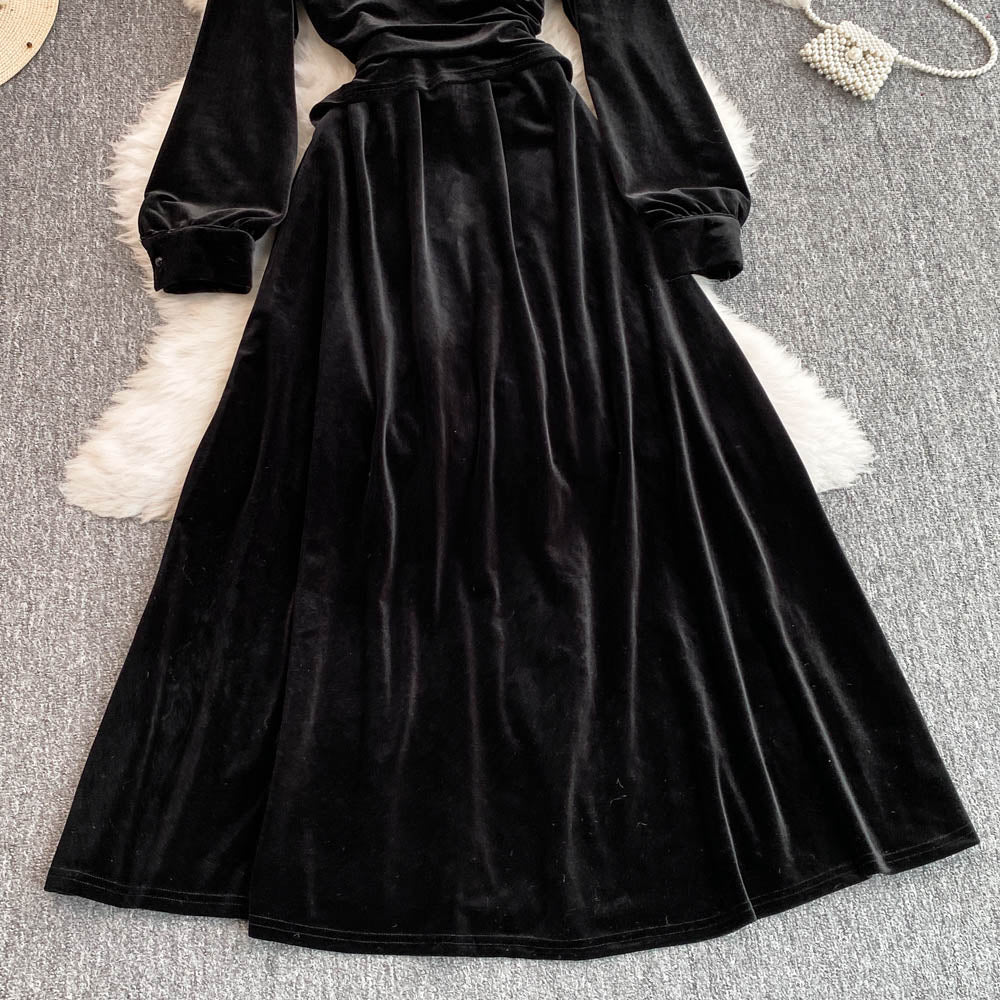High-end Black Suede Maxi Dress