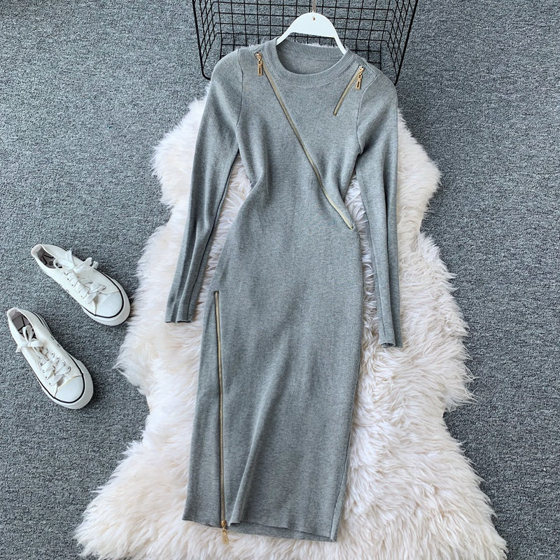 Niche Zipped Patchwork Knitted Dress