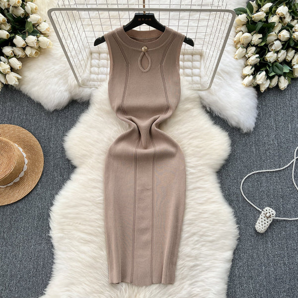 Round Collar Hollowed Knitted Dress