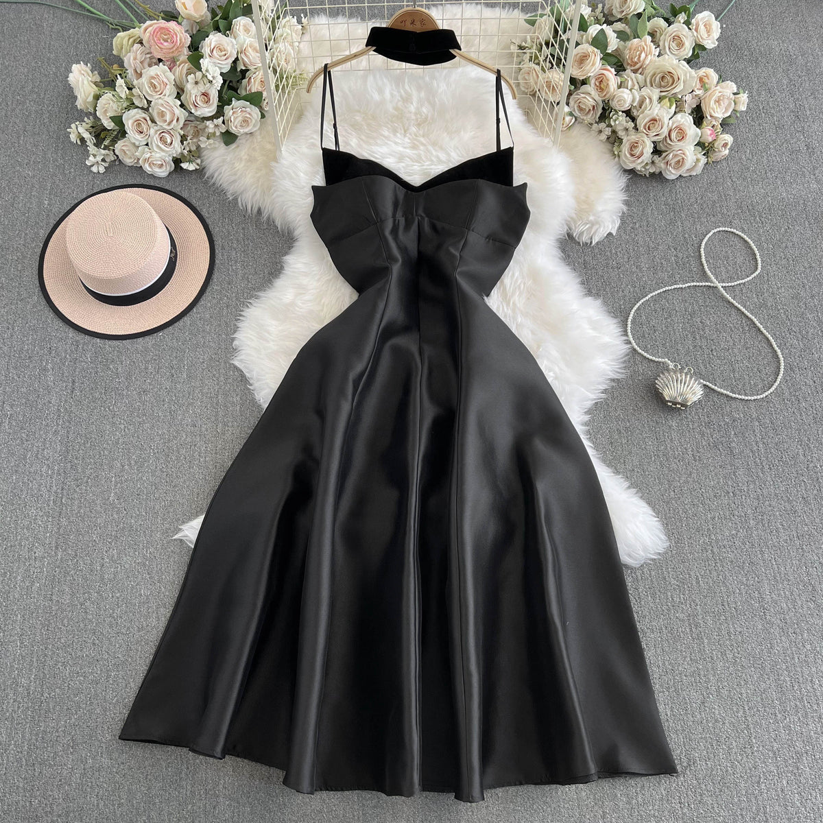 Vintage Ruffled Slip Dress with Choker