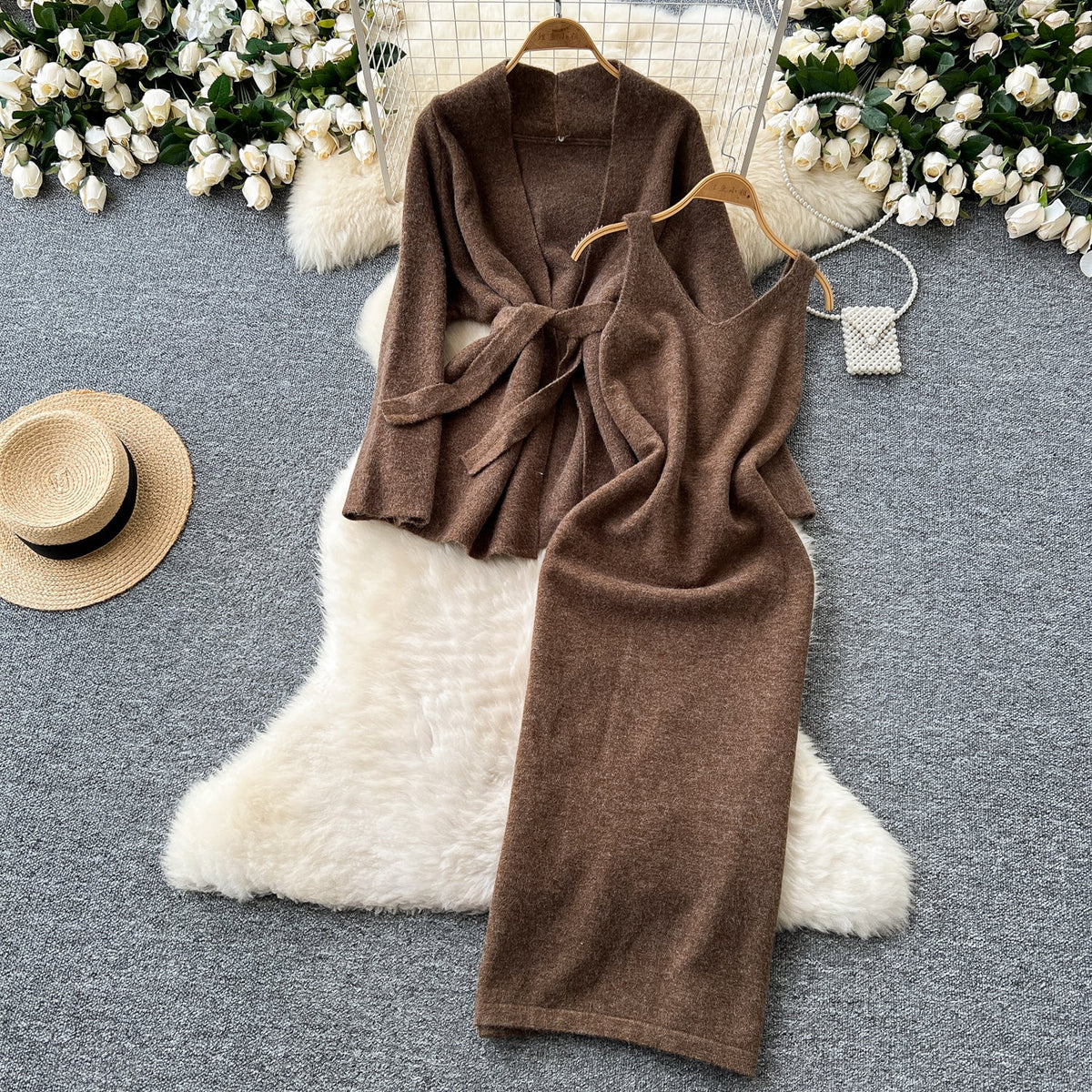 Cardigan&Sleeveless Dress Knitted 2Pcs