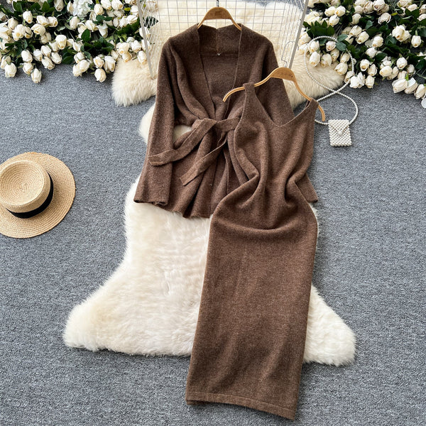 Cardigan&Sleeveless Dress Knitted 2Pcs
