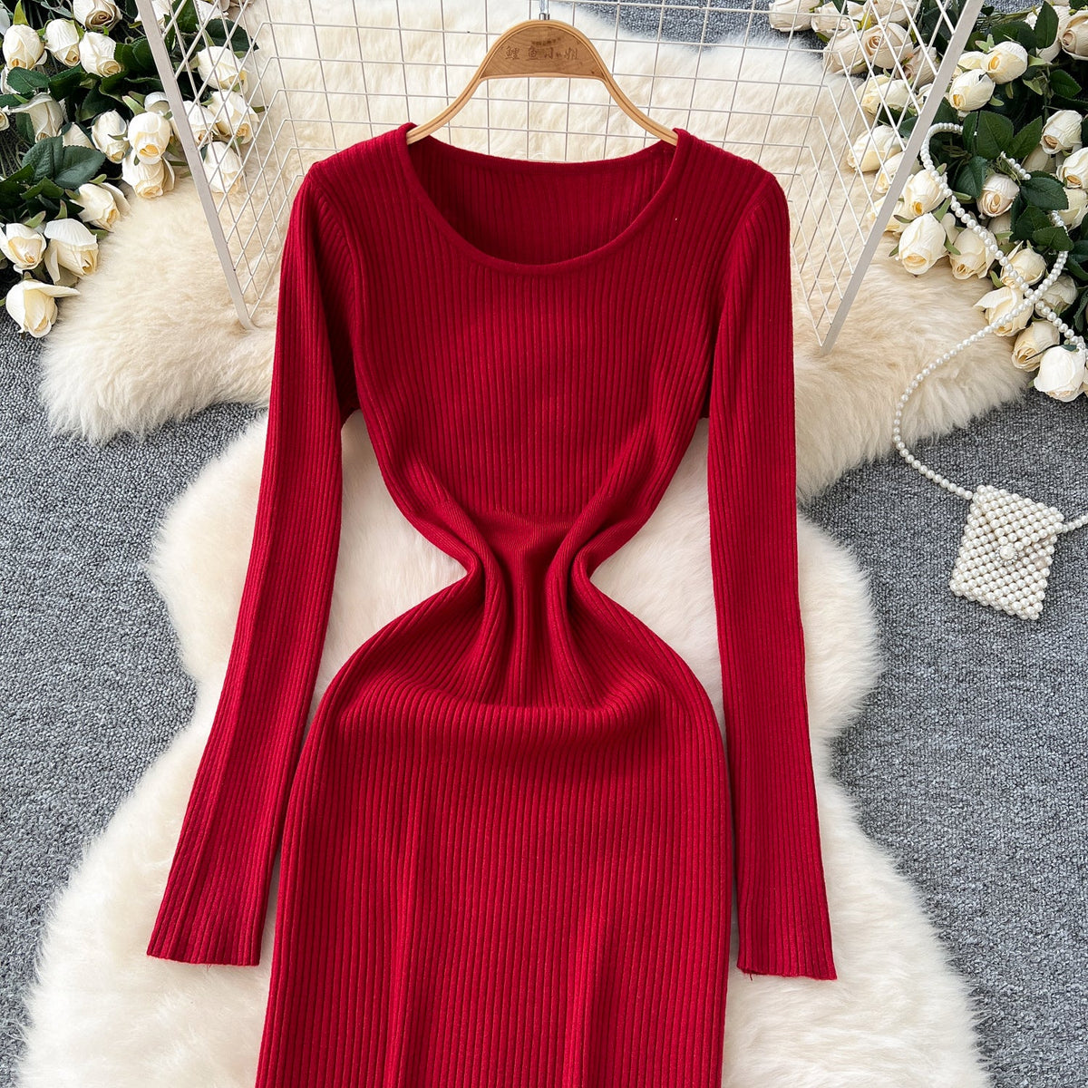 Simple Design Elastic Knitted Dress
