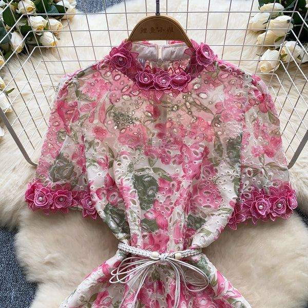 Vintage Beaded Colorful Floral Dress