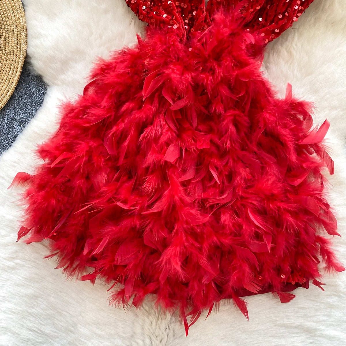Hollowed Deep V-neck Sequined Dress