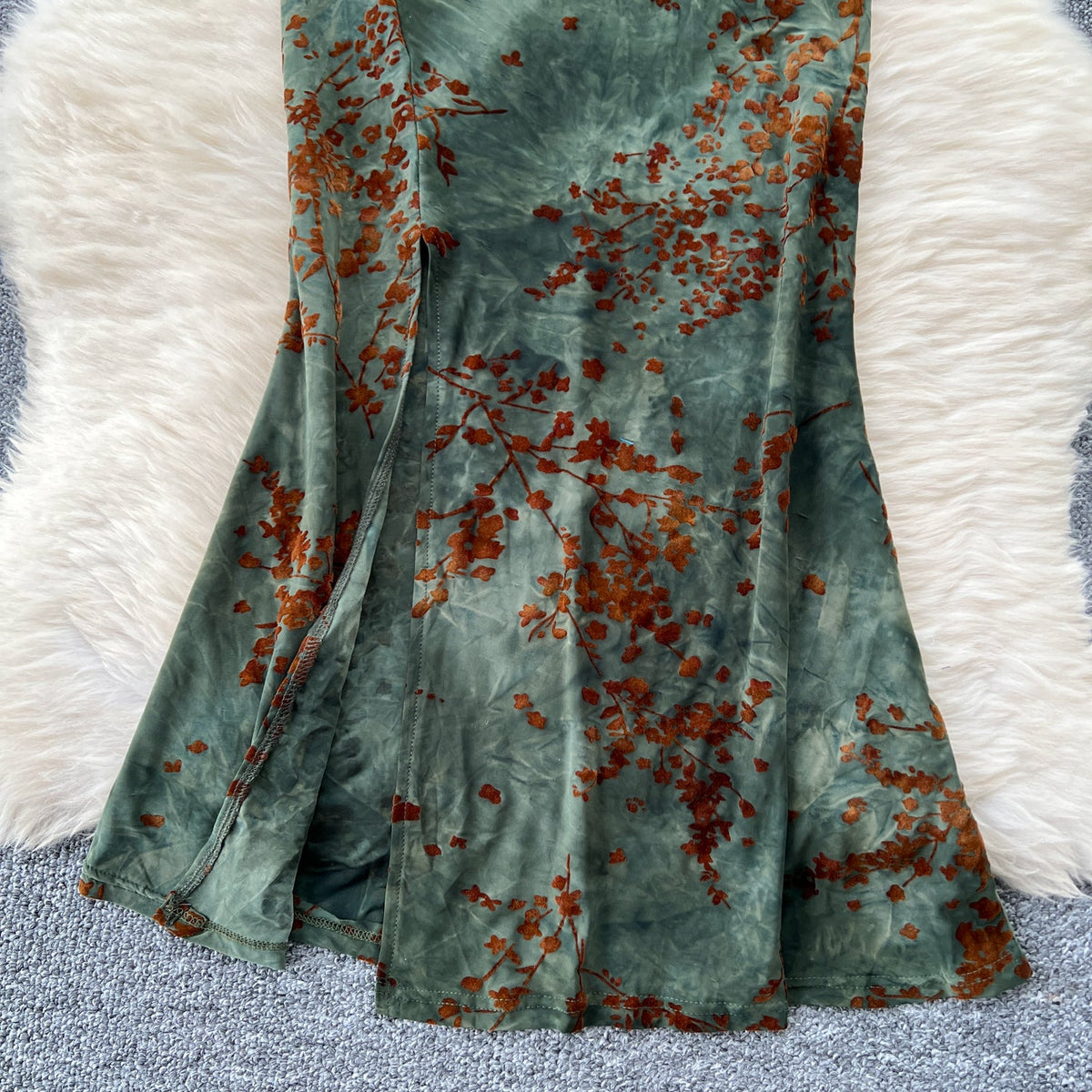 Vintage Tie-dye Çiçekli Hollowed Cheongsam