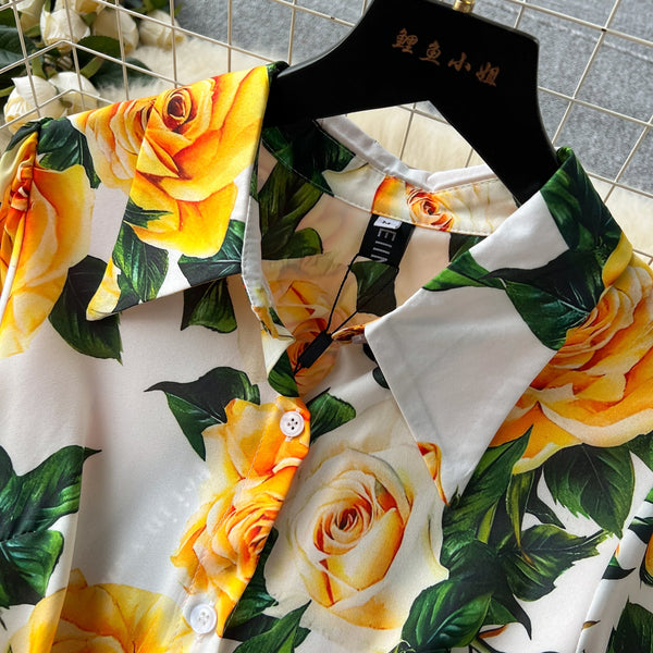 Floral Printed Lace-up Shirt Dress