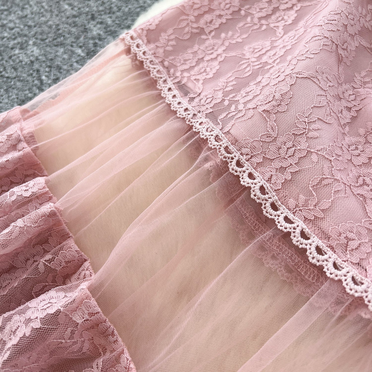 Mesh Patchwork Embroidered Pink Dress