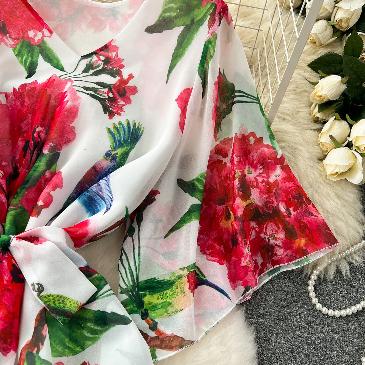 Floral Printed Loose-fit Chiffon Dress