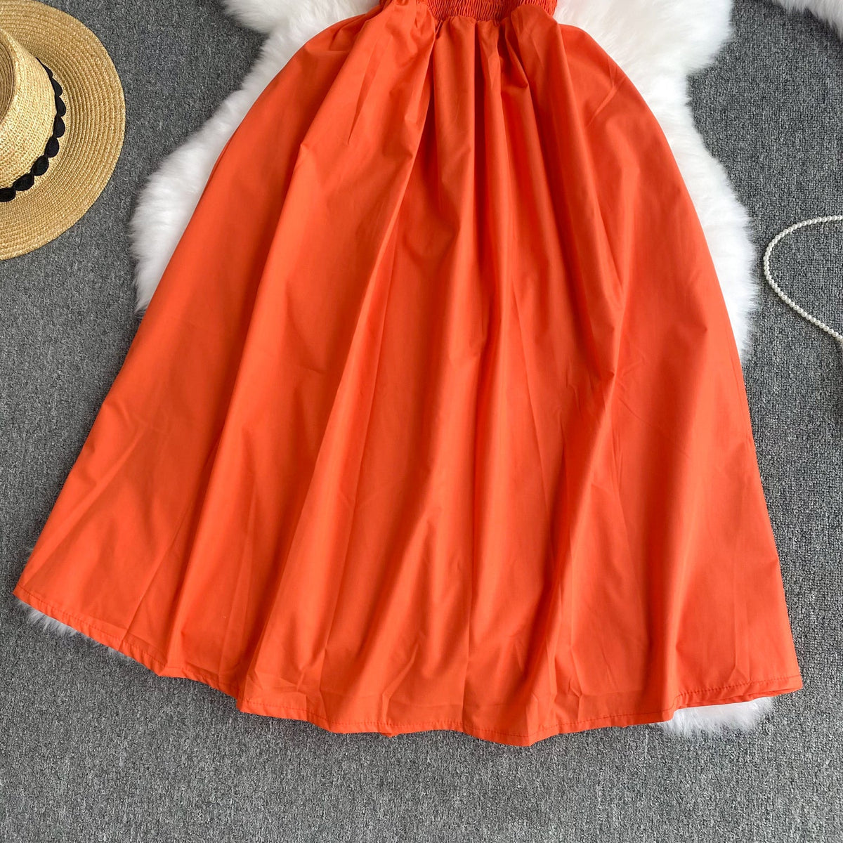 Mori Solid Color Waist-slimming Puffy Dress