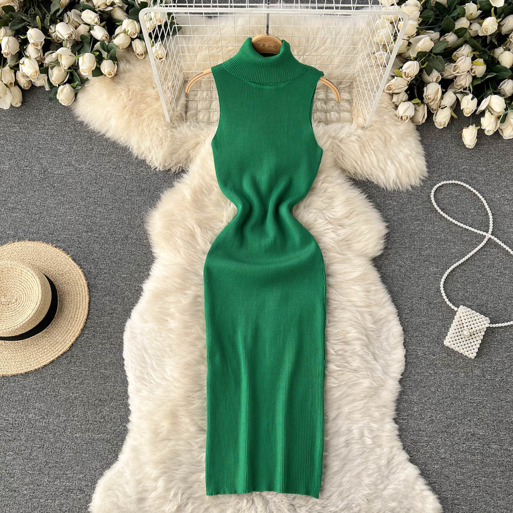 Elegant Solid Color Bodycon Knitted Dress