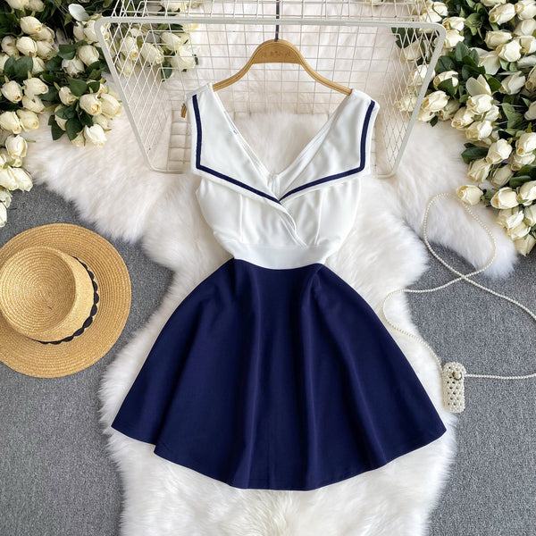 Navy Collar Color Blocking Dress