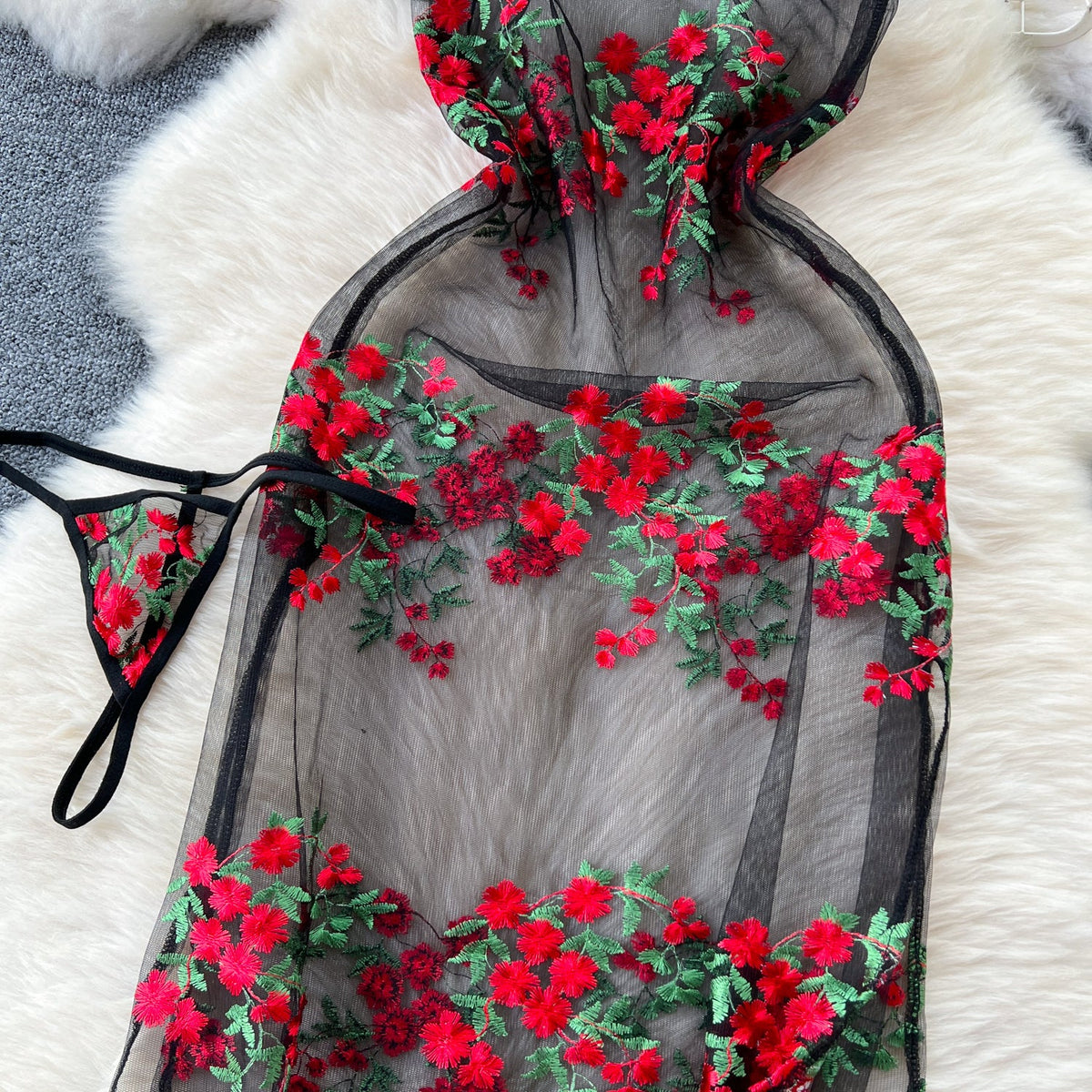 Ethnic Hollowed Floral Cheongsam with Pantie