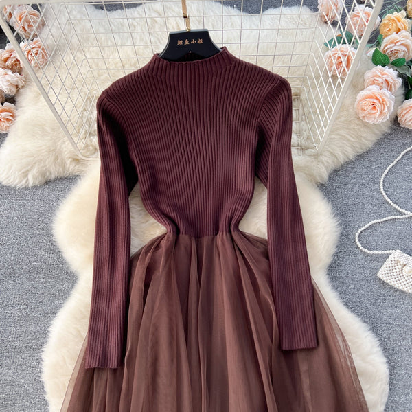 High-end Mesh Patchwork Sweater Dress