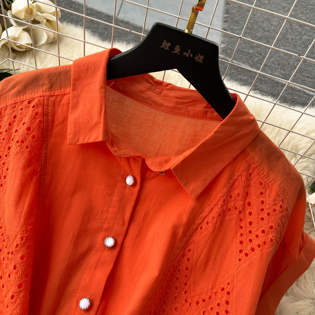Niche Hollowed Patchwork Shirt Dress