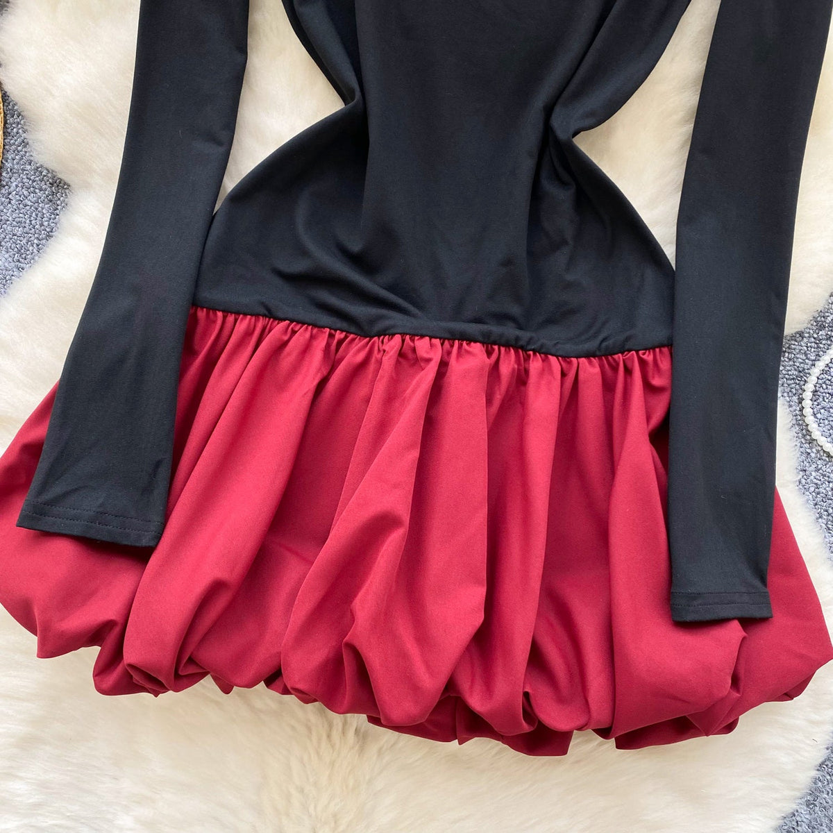 Off-shoulder Color Blocking Patchwork Dress