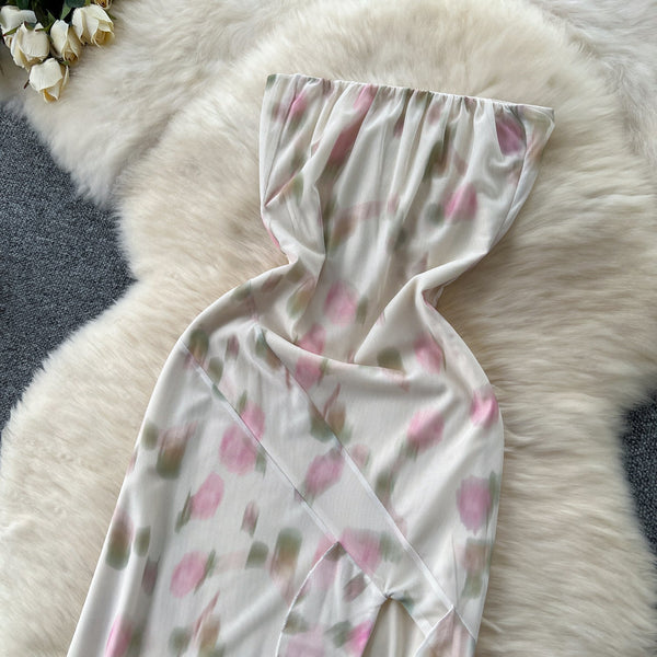 Fairy Strapless Floral Mesh Dress